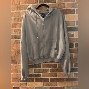 Popflex Hoodie Women S/M Gray Full Zip Up Sweater Crop Jacket Oversize